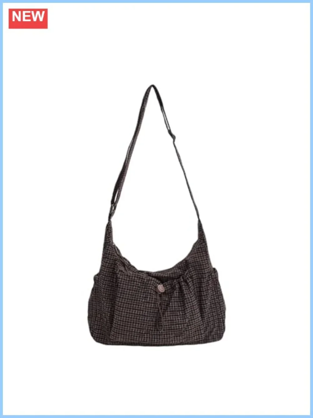 Checkered Nylon Hobo Bag Lightweight Casual Plaid Drawstring Slouchy Crossbody